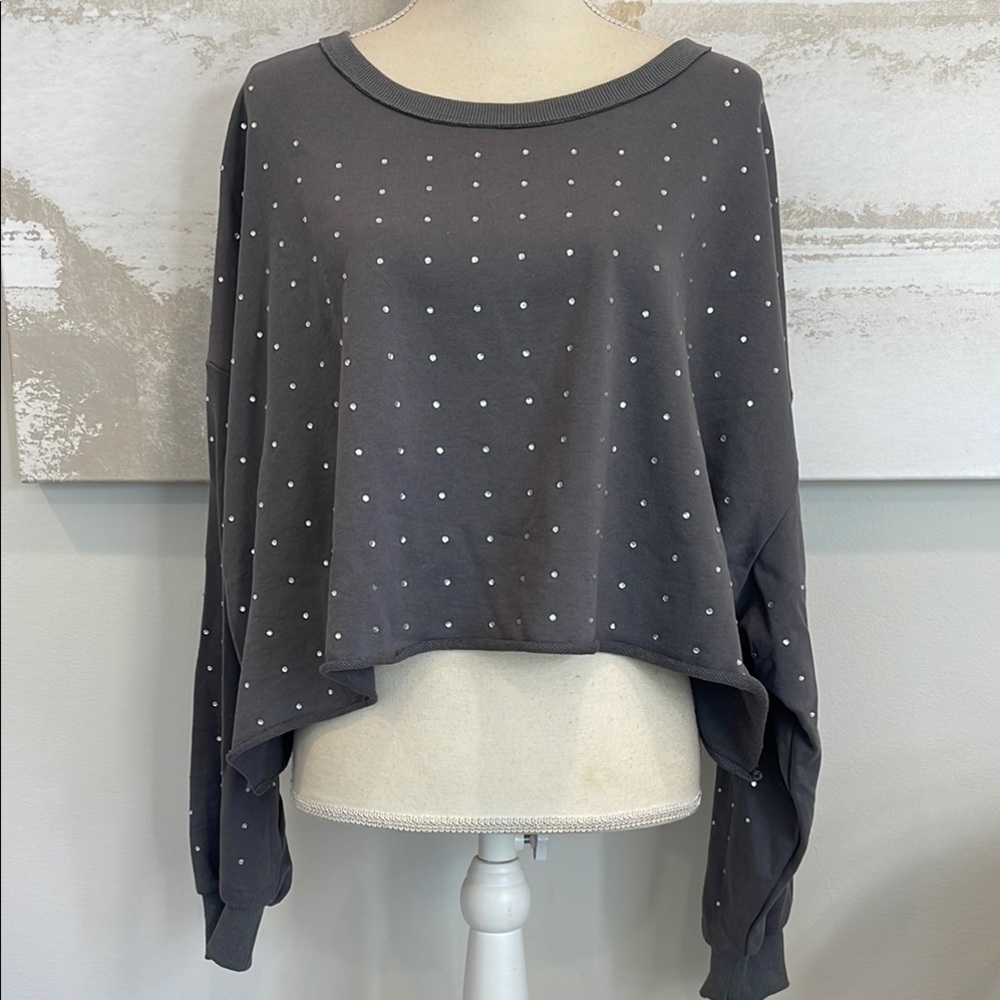 LAVISH Gray Long Sleeved Studded Women's Top size medium